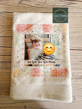 Load image into Gallery viewer, Personalised floral photo tea towel
