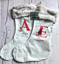 Load image into Gallery viewer, Personalised santa and snowman stocking and sack set
