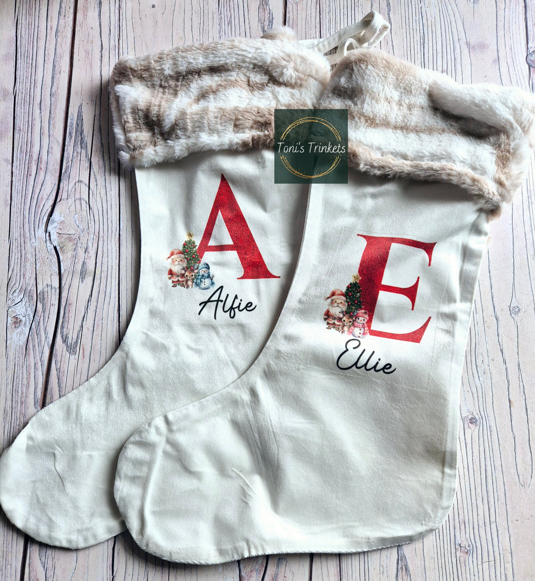 Personalised santa and snowman stocking and sack set