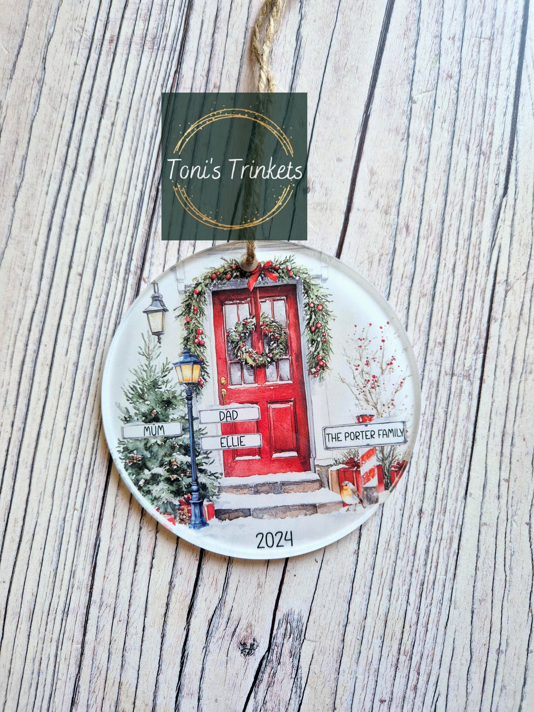 Personalised signpost family bauble premium acrylic