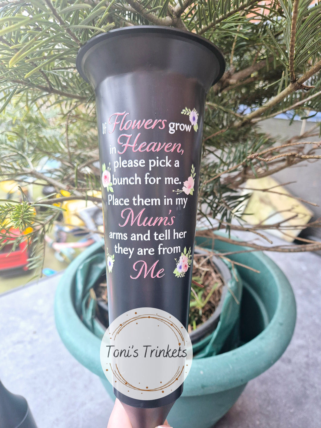 Personalised female flower grave pot stake