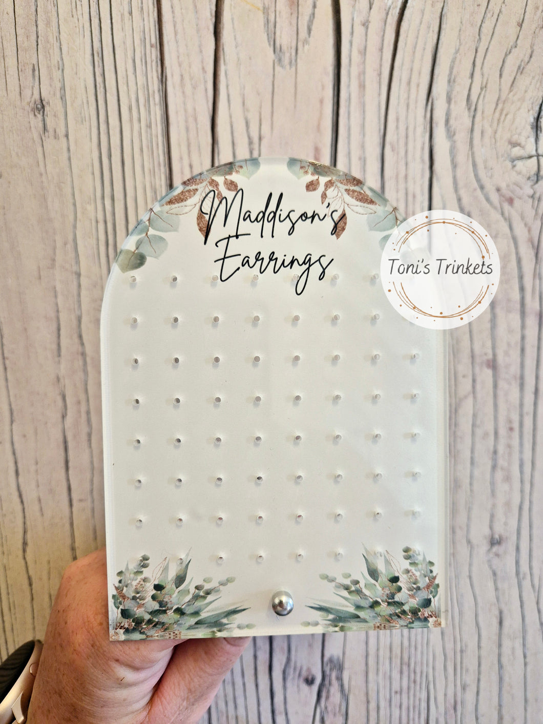 Personalised eucalyptus earrings holder