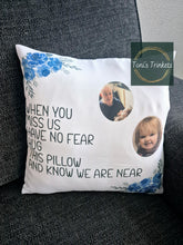 Load image into Gallery viewer, Blue flowers Memorial photo cushion
