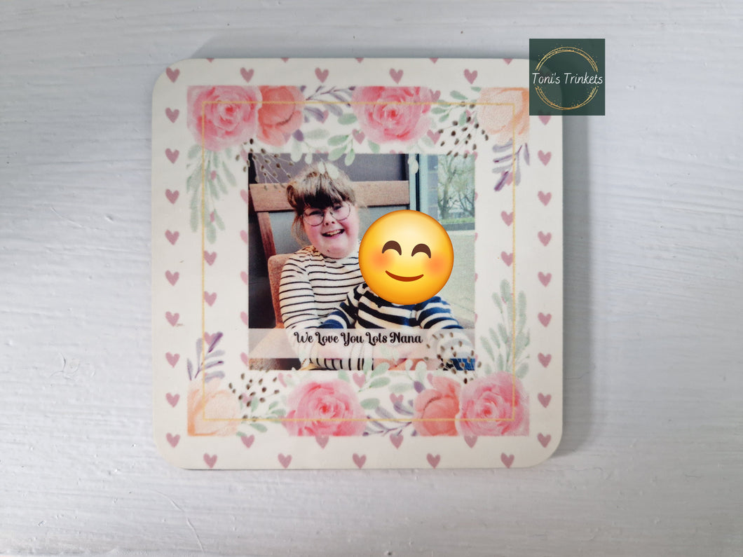 Personalised photo floral coaster