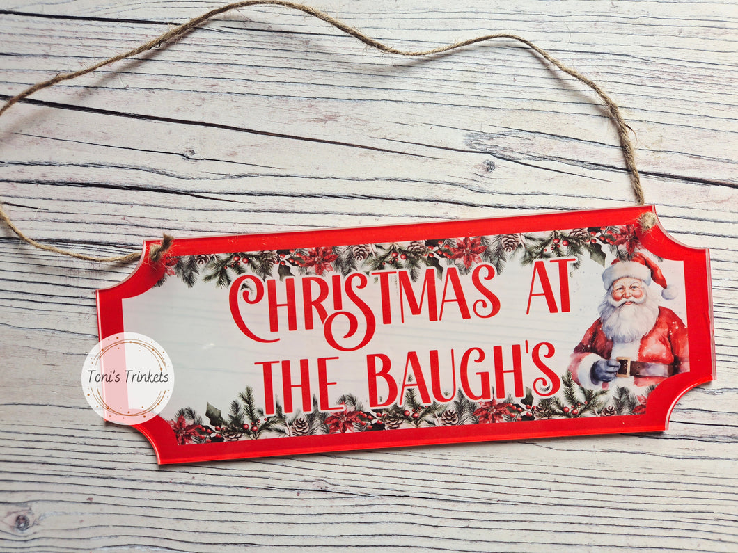Christmas at the hanging sign