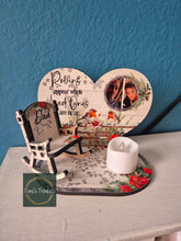 Load image into Gallery viewer, Memorial Robin wooden hearts and chair
