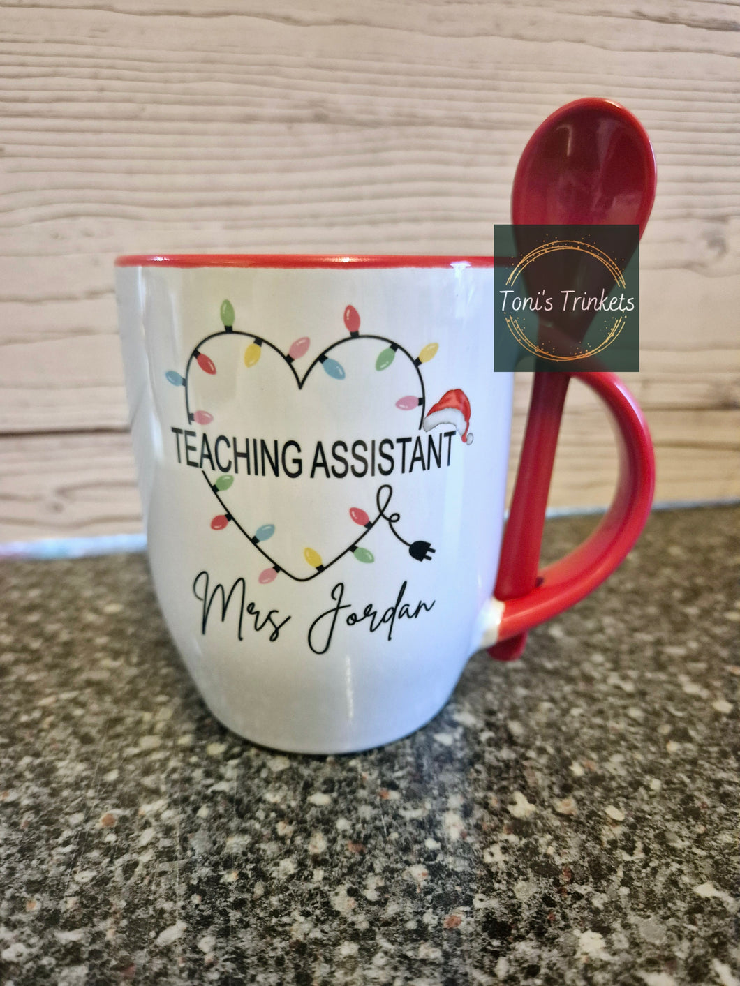Christmas lights personalised spoon mug