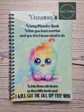 Load image into Gallery viewer, Worry monster personalised notebook
